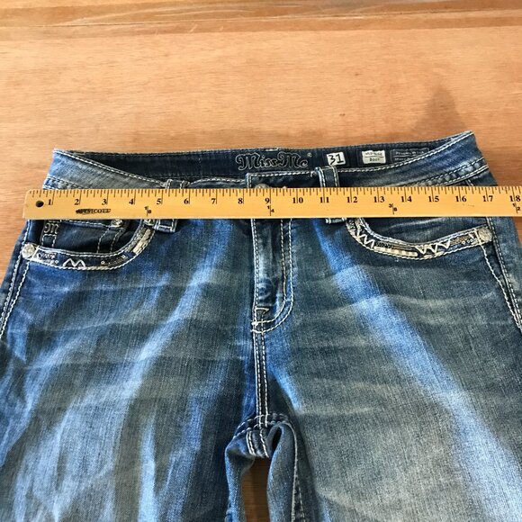 Miss Me Bootcut Jeans Women 31 Blue Mid Rise Flap Pockets Rhinestone Medium Wash - Picture 10 of 16